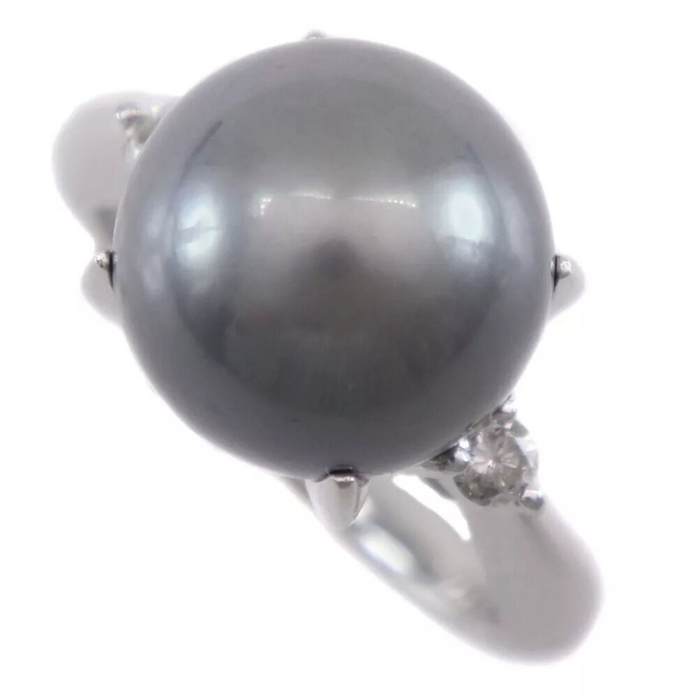 Pearl Ring11.5 ｍｍ Pt900Platinum/Black Cultured Pearl/diamond #5.8(US S...